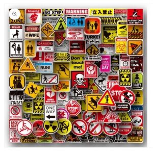 Vibrant Warning Sign Sticker Set